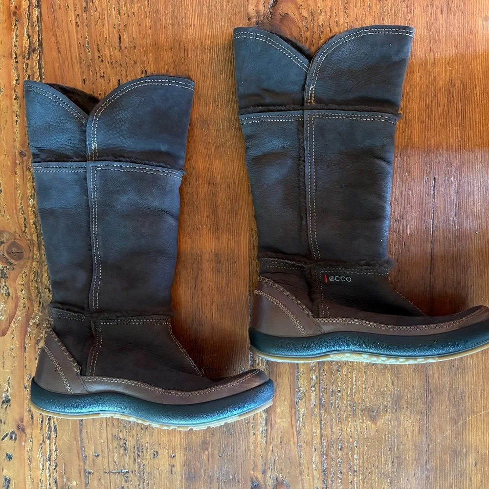New Ecco Women's Winter Zone Leather Lined Boots Espresso/Coffee Size 9-9.5/40